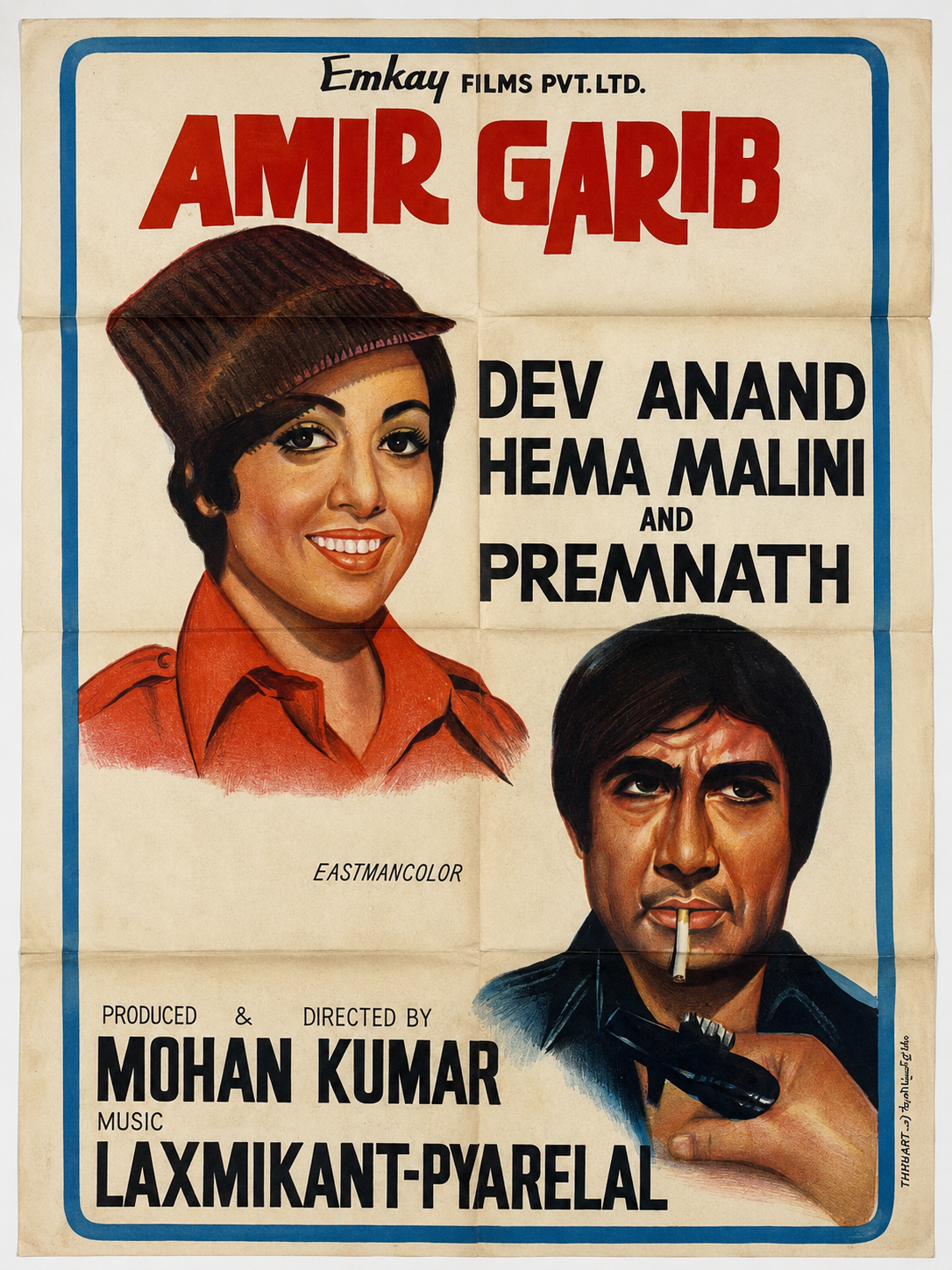 Affiche de film vintage Amir Garib – Dev Anand & Hema Malini