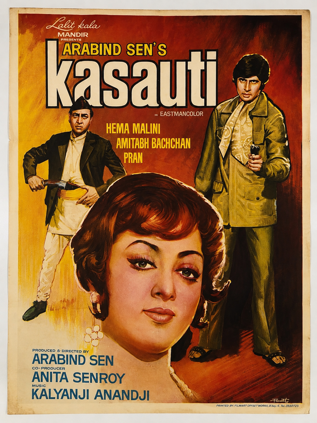 Affiche original de cinéma vintage Kasauti – Bollywood classique