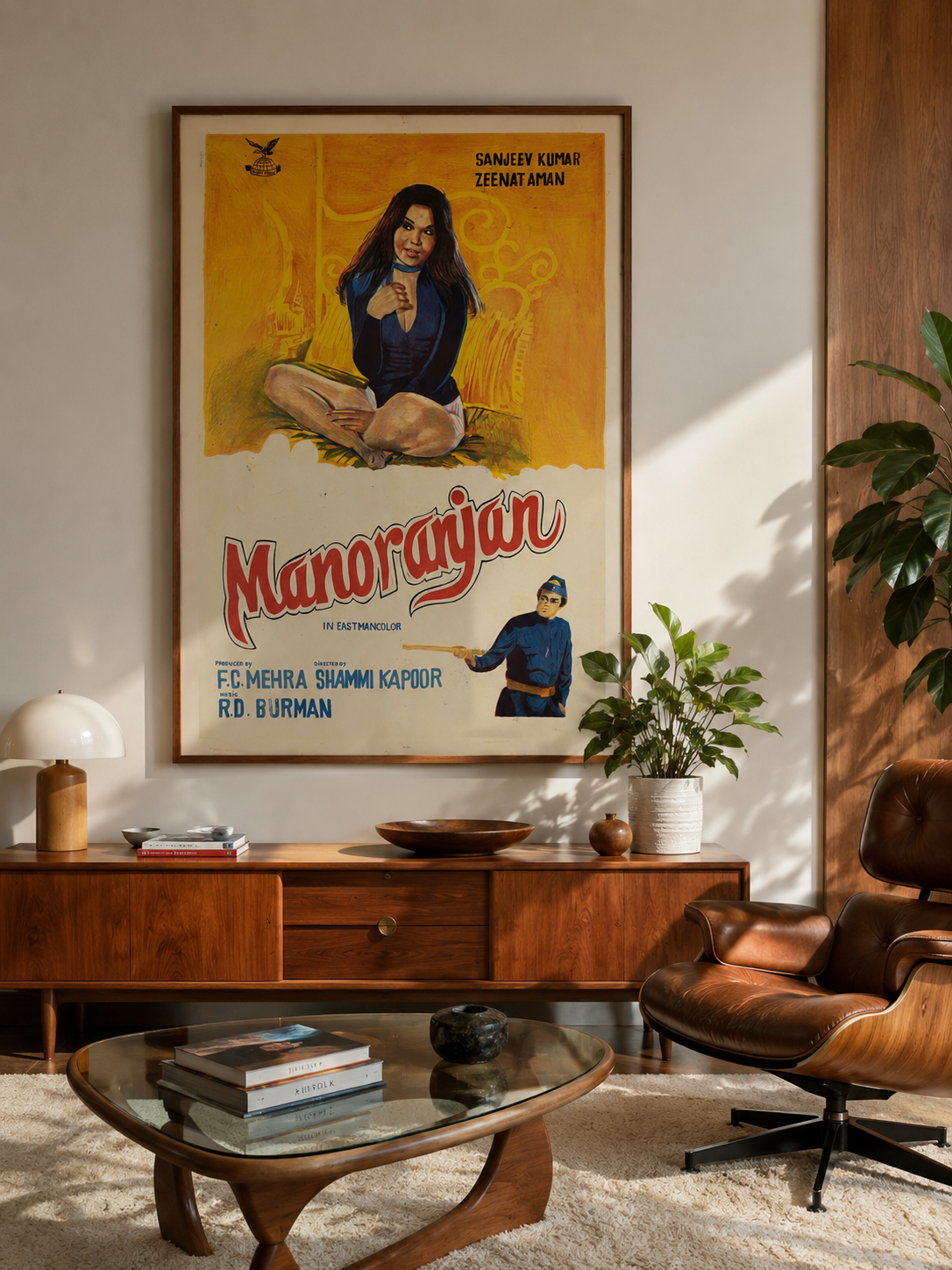 Original Manoranjan (1974) Vintage Bollywood Movie Poster | Sanjeev Kumar & Zeenat Aman