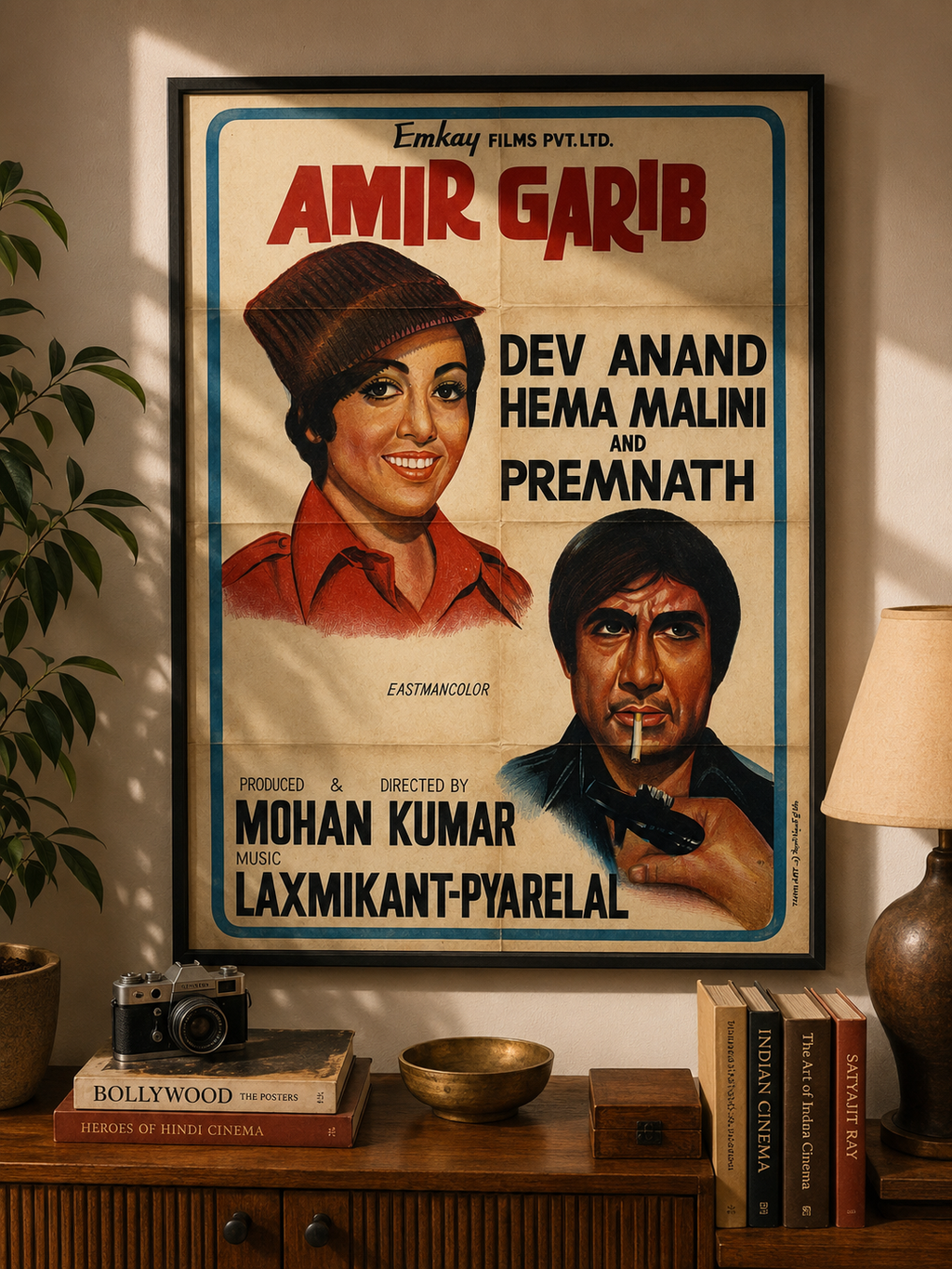 Affiche de film vintage Amir Garib – Dev Anand & Hema Malini