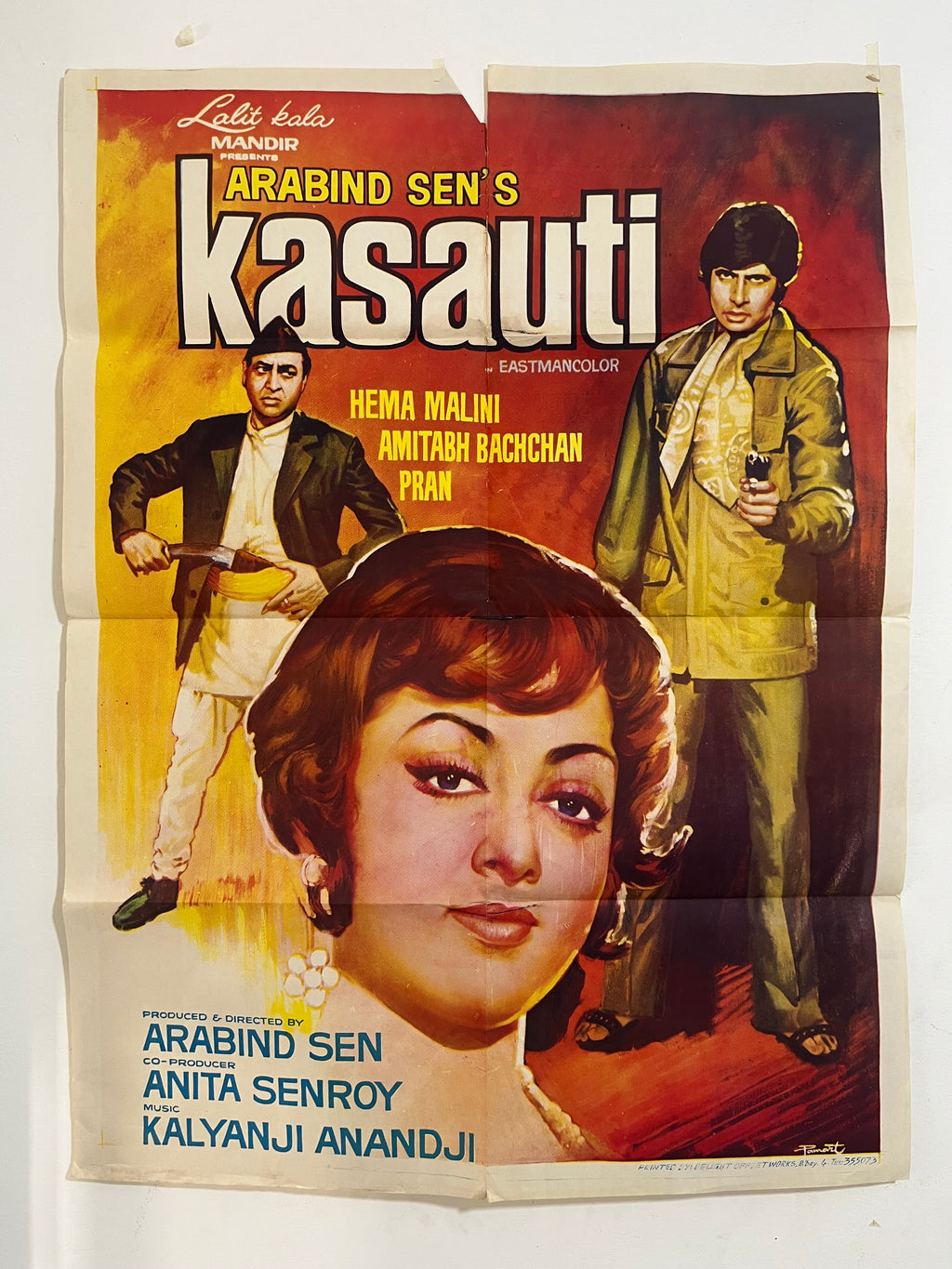 Affiche original de cinéma vintage Kasauti – Bollywood classique